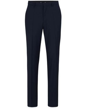 BOSS Solid Patterned Flat Front Straight Leg Trousers - Blue