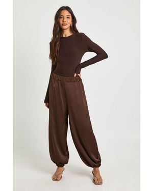 Boohoo Satin Elasticated Waist Volume Trousers - Brown