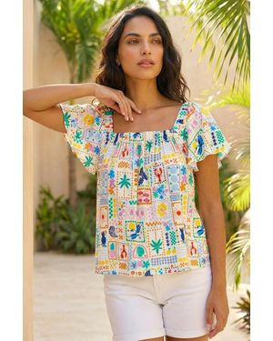 D.u.s.k Patchwork Palm Ruffle Top - Blue