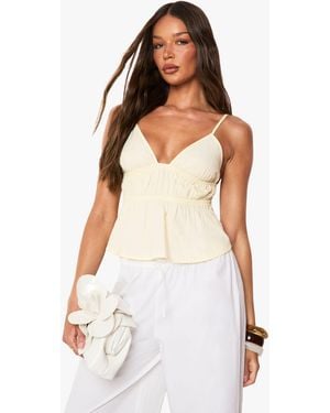 Boohoo Cotton Poplin Ruffle Crop Top - White