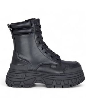 Buffalo Chunky Platform Lace Up Mid High Combat Boots - Black