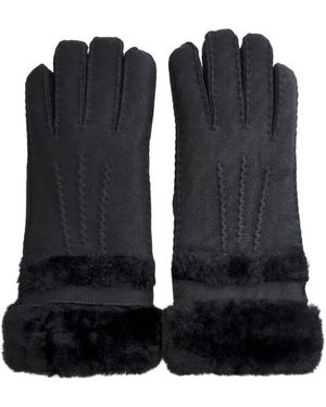 Infinity Leather Genuine Sheepskin Suede Gloves With Roll Up/Down Cuff - Black