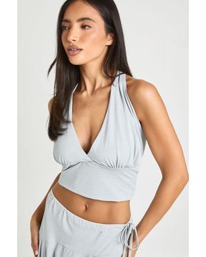 Boohoo Wrap Front Cinched Waist Halter Top - White