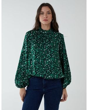 Blue Vanilla Satin Blouson Top - Green