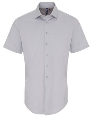 PREMIER Stretch Fit Poplin Short Sleeve Shirt - Grey