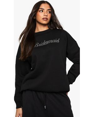 Boohoo Bridal 'Bridesmaid' Diamante Slogan Sweatshirt - Black
