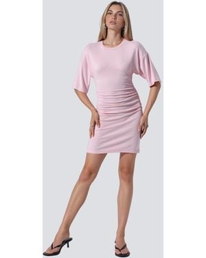 Busem Shirred Crew Neck Mini Dress - Pink