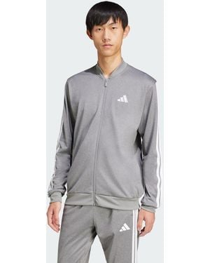 adidas Tricot Regular-Fit Mélange Fermuarlı Üst - Grey