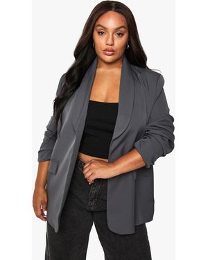 Boohoo Plus Woven Double Breasted Oversized Blazer - Black
