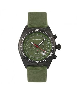Morphic M53 Series Chronograph Fiber-Weaved Leather-Band Watch W/Date - Green