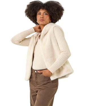 Roman Hooded Faux Fur Gilet - Natural