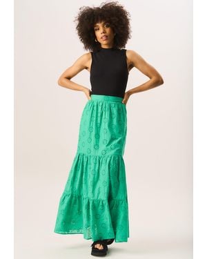 Gini London Tiered Lace Embroidered Long Skirt - Green