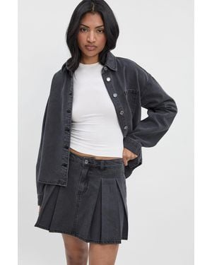 Boohoo Pleated Denim Skirt - Grey