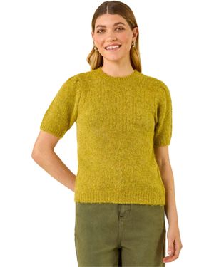 Roman Short Sleeve Soft Knit Top - Yellow