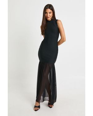 Boohoo Bandage High Neck Mesh Skirt Maxi Dress - Black