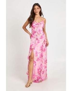 Boohoo Chiffon Floral Ruffle Detail Maxi Dress - Pink