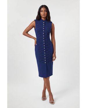 Karen Millen Petite Compact Stretch Button Detail Straight Pencil Dress - Blue