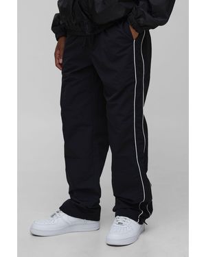 BoohooMAN Relaxed Fit Nylon Piping Detail Trousers - Black