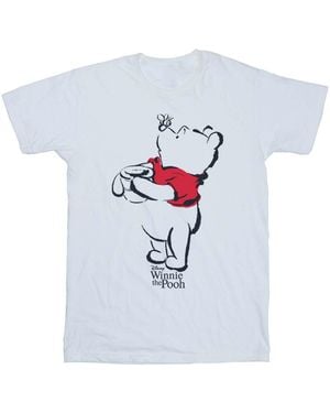 Disney Ladies Winnie The Pooh Drawing Cotton Boyfriend T-Shirt - White