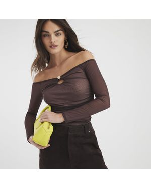 River Island Bardot Top Long Sleeve Mesh - Brown
