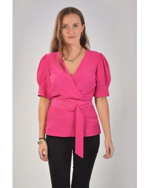 Warehouse V Neck Puff Sleeve Blouse Viscose - Pink