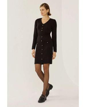Hiccup Midi Dress With Button Details - Black