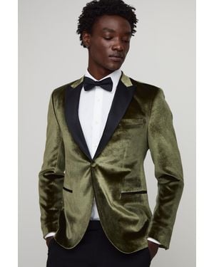 BoohooMAN Skinny Fit Satin Lapel Velvet Blazer - Green