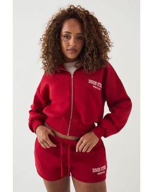 DSGN Studio Applique Boxy Crop Zip Through Hoodie - Red