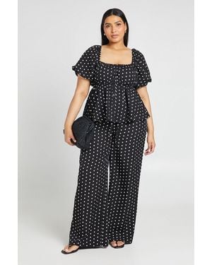 Boohoo Plus Polka Dot Wide Leg Trouser - Black