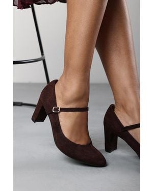 Where's That From Wheres 'Oceana' Suede Mary Jane Court Shoe With Buckle Strap - Brown