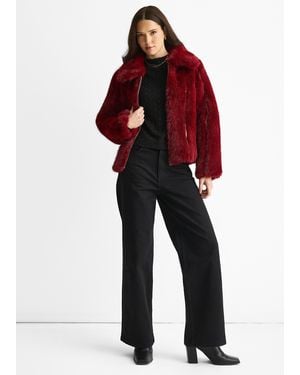 Gini London Zip Front Faux Fur Short Jacket - Red