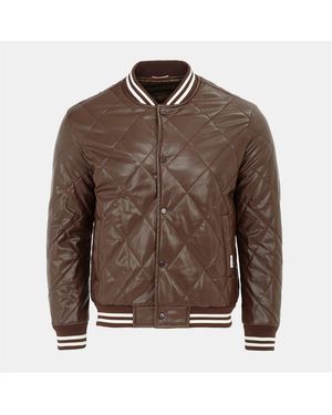 Firetrap Solid Patterned Snap Button Ribbed Cuff Bomber Jacket - Brown