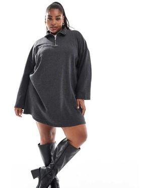 Pieces Plus Curve Half Zip Sweat Mini Dress - Blue