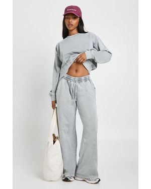 Boohoo Washed Ribbed Detail Straight Leg Tracksuit - White