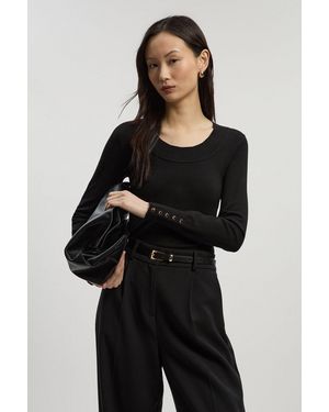 Karen Millen Viscose Blend Long Sleeve Scoop Neck Knitted Top - Black