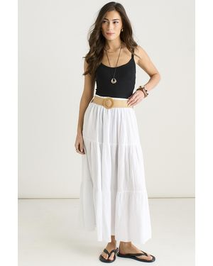 Gini London Cotton Seersucker Belted Midaxi Skirt - White