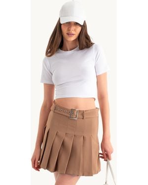 Hiccup Crew Neck Basic Crop Top - White