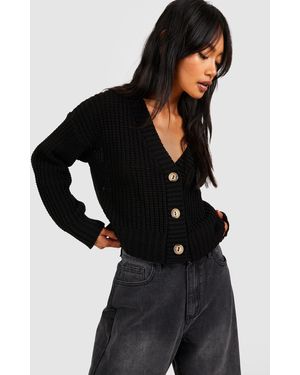 Boohoo Button Through Crop Cardigan - Black
