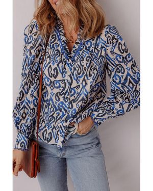 Azura Exchange Gedrukte Blouse Met Lange Mouwen En Voorknopsluiting - Blauw