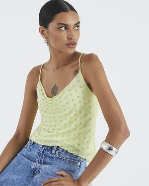 River Island Cami Top Sleeveless Studded Cowl Neck - Green
