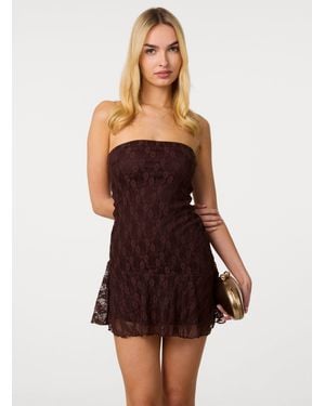 Pink Vanilla Asym Lace Bandeau Dress - Brown