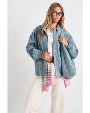 Boohoo Faux Suede Bomber Jacket - Blue