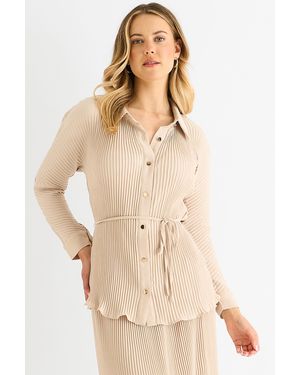 Gini London Plisse Button Through Shirt - Natural