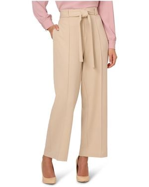 Adrianna Papell Twill Zip Fly Belted Wide Leg Trouser W/ Pintuck Front Detail - Natural