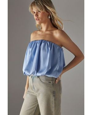 Warehouse Satin Bubble Bandeau Bodysuit - Blue
