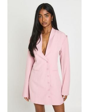 Boohoo Tailored Shoulder Pad Deep V Neck Button Down Blazer Dress - Pink