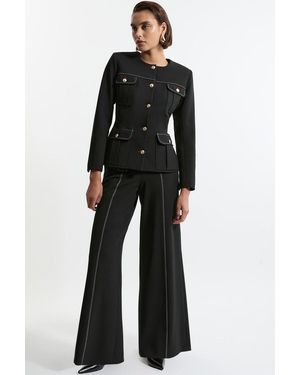 Karen Millen Compact Stretch Tailored Flared High Waisted Trousers - Black
