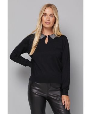Wallis Petite Embellished Collar Knitted Jumper - Black