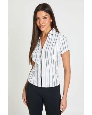 Boohoo Stripe Tie Back Short Sleeve Fitted Shirt - White