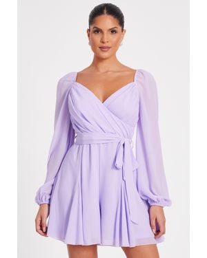 Quiz Chiffon Long Sleeve Playsuit - Purple